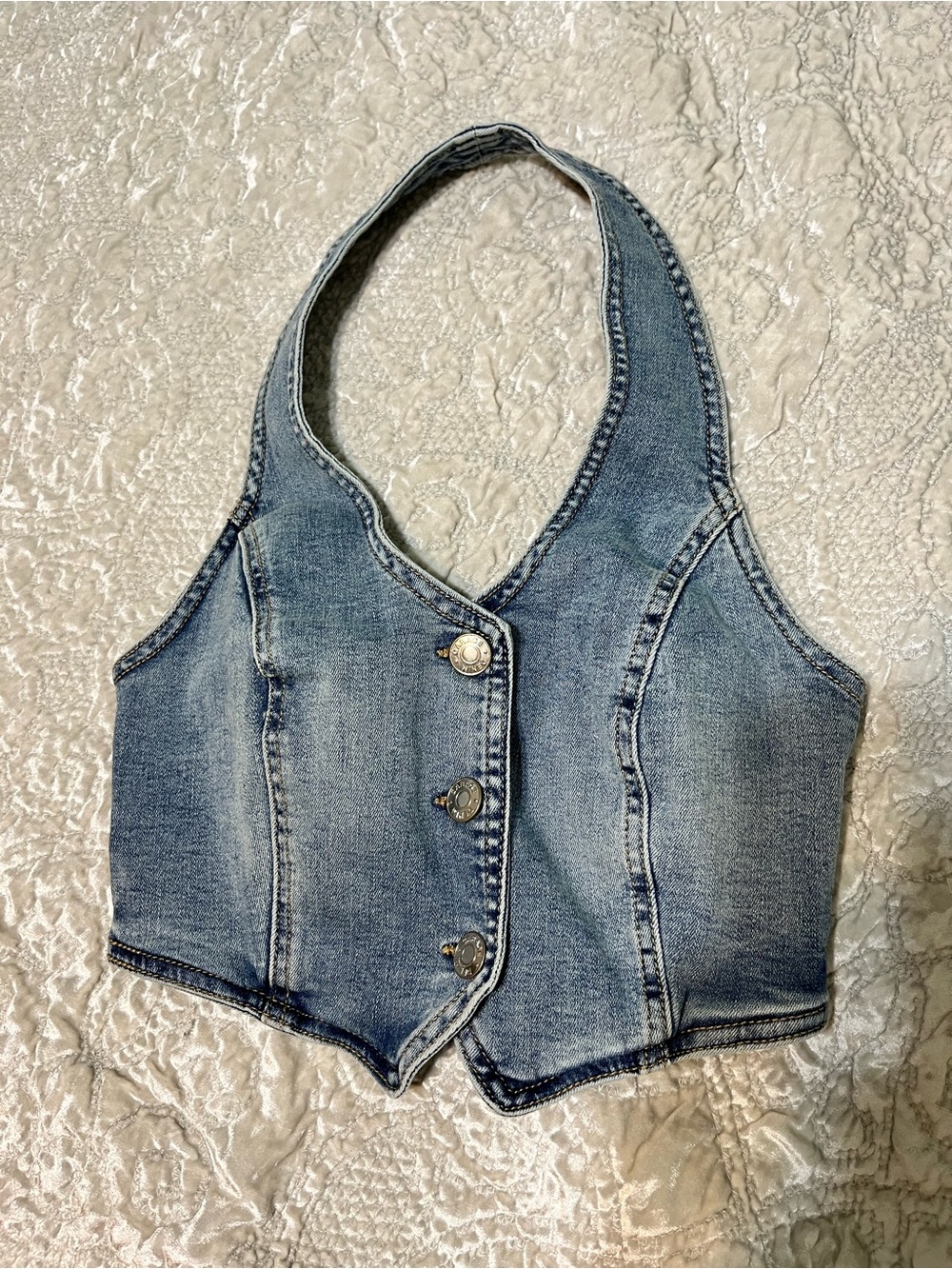 Garage Denim Halter Vest - Light Blue Button Front. Small
